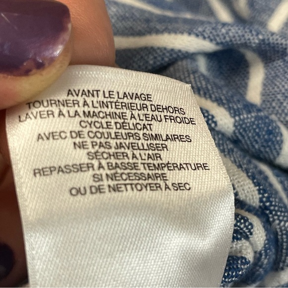 Anne Klein Shirt Dress Blue and White Stripes Cotten Blend Linen Feel - Picture 10 of 12